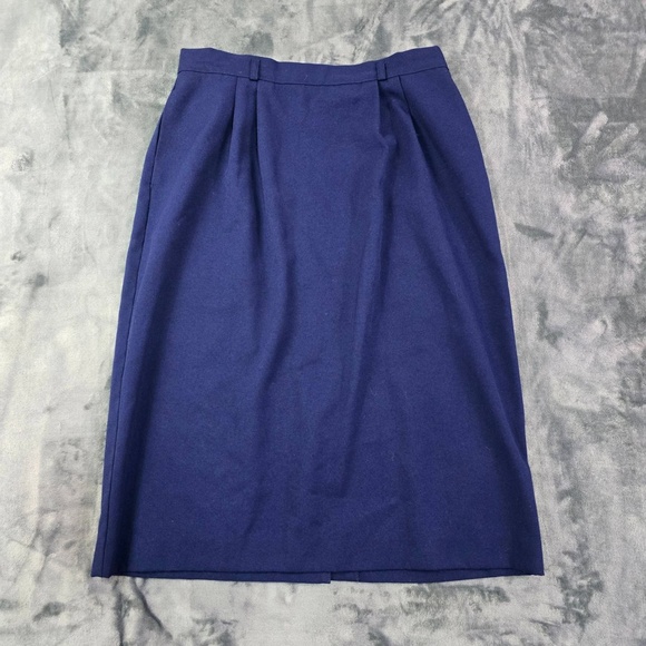 Worthington Dresses & Skirts - Vintage Worthington Pencil Skirt Womens 14 Navy Blue Midi Wool Blend Career USA